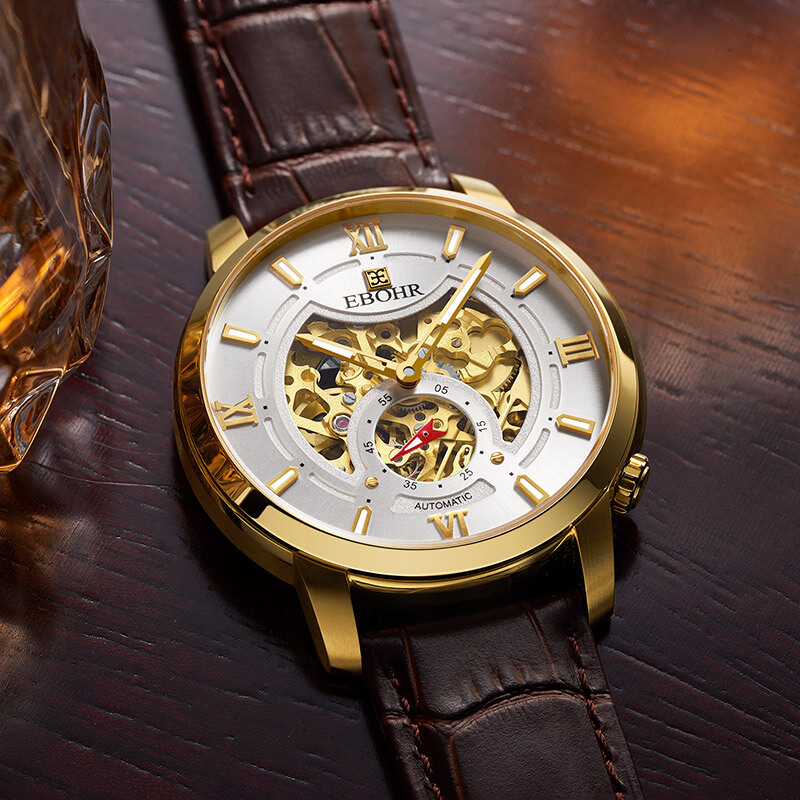 依波(ebohr)经典时尚全镂空小秒盘自动机械皮带防水商务男表 36380138